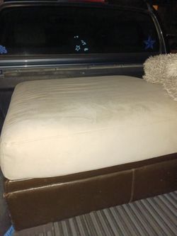 Large Suade Ottoman w/ Beveled Glass Top