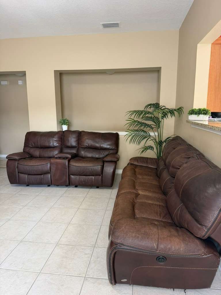 Leather Sofa Set (3-Seater Recliner + 2-Seater Recliner) + FREE Armchair – Good Condition