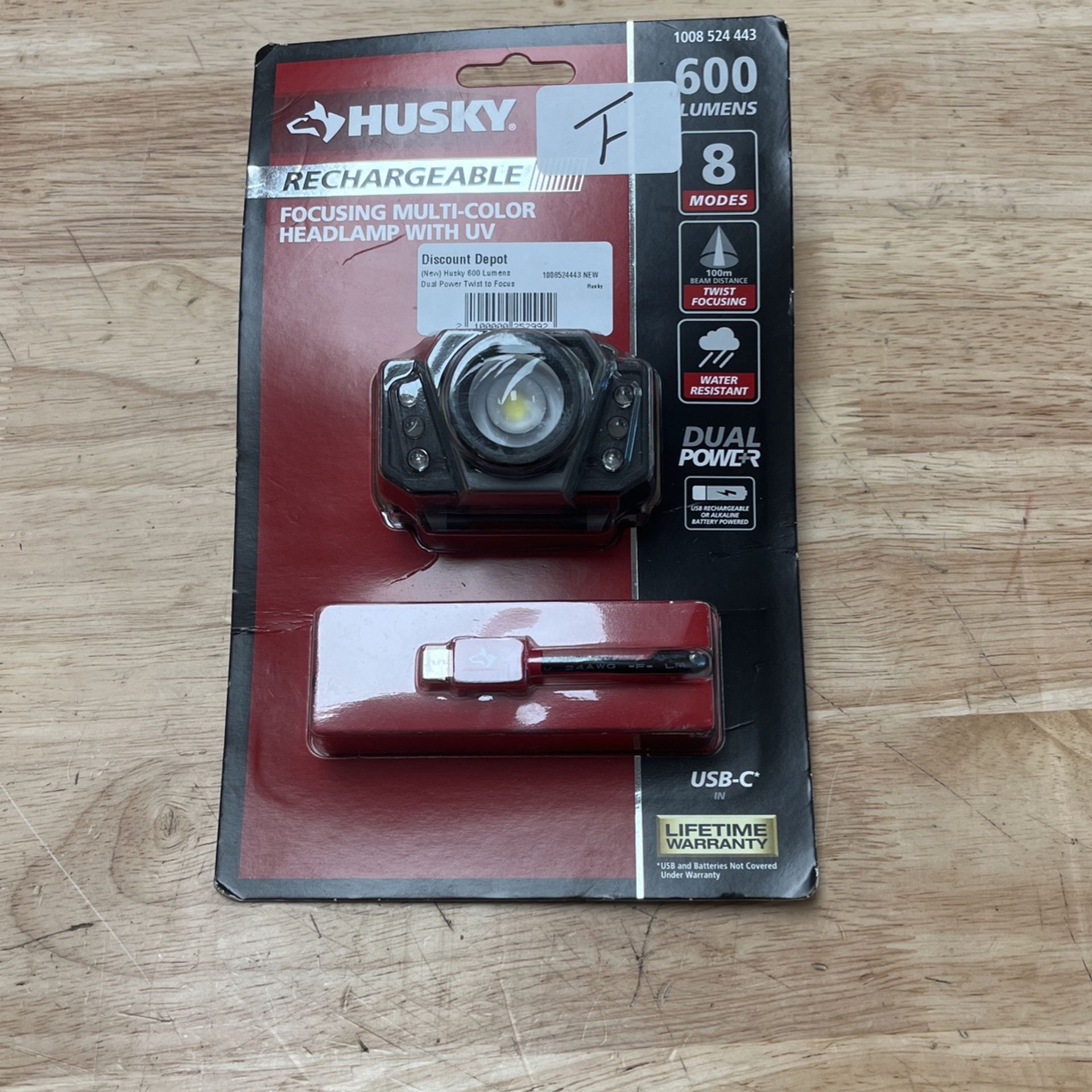 Husky 600 Lumens Dual Power Twist to Focus Rechargeable Headlight