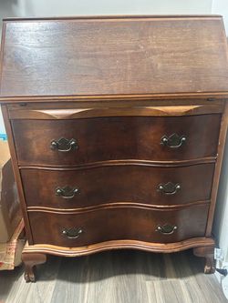 Vintage Antique Wood Secretary Chippendale style Desk with Drawers