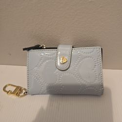 Betsy Johnson, light blue patent leather quilted heart wallet.