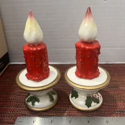 Vintage MCM 1950's Christmas Ceramic Candles and Holders Salt & Pepper