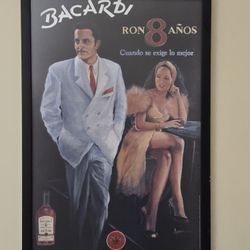 Vtg Bacardi Rum Poster, Ron 8 Años Poster Framed 28x19