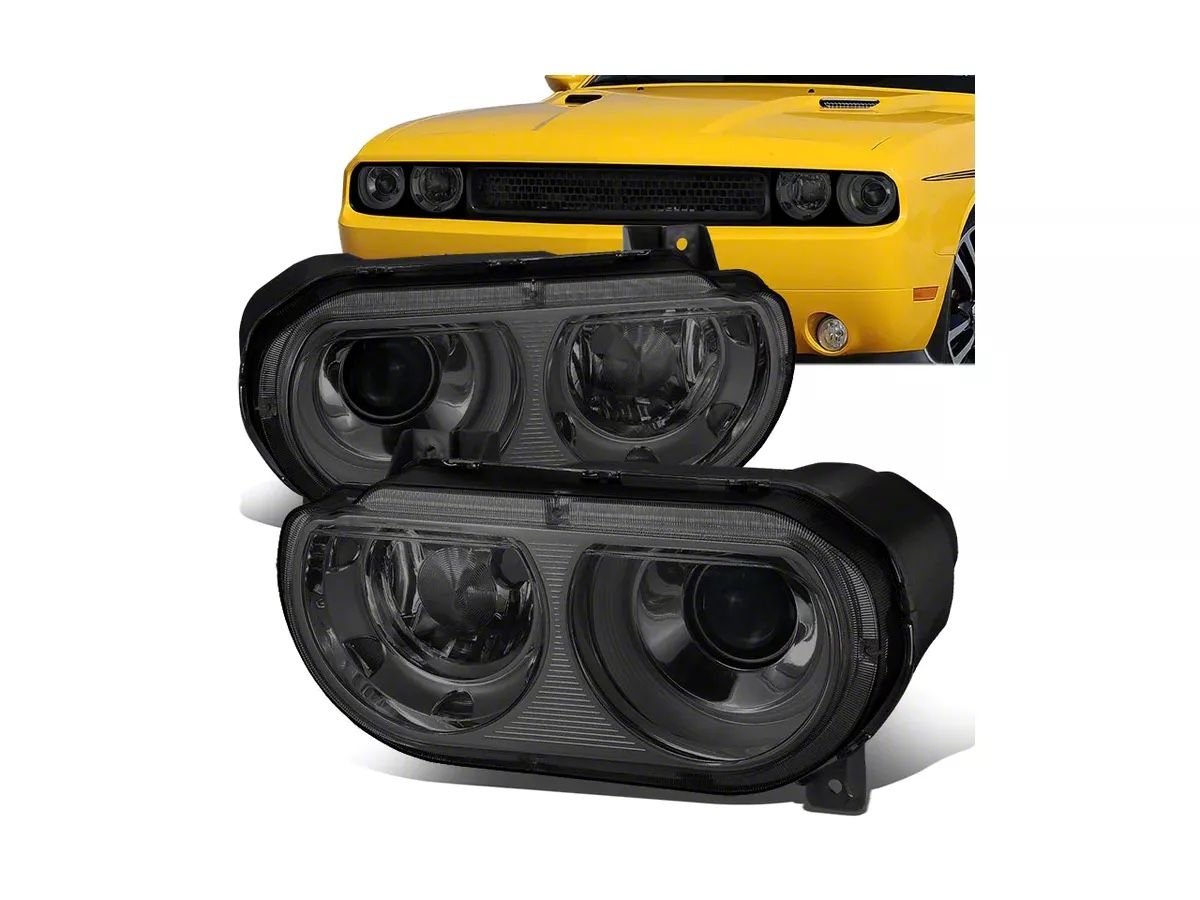 Dodge HID Projector Headlights with Clear Corners; Chrome Housing; Smoked Lens