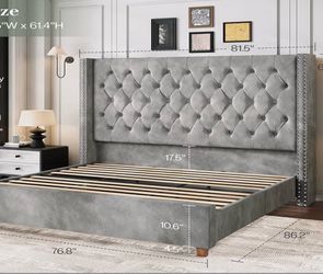 Beautiful Gray king size bed frame must go!!!
