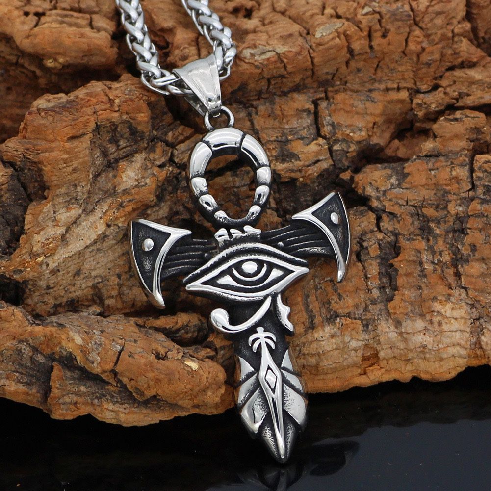 Evil eye Cross necklace titanium steel sliver 27.55 inches chain