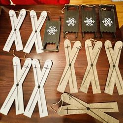 BRAND NEW Wooden Winter Decor Skis & Sleds