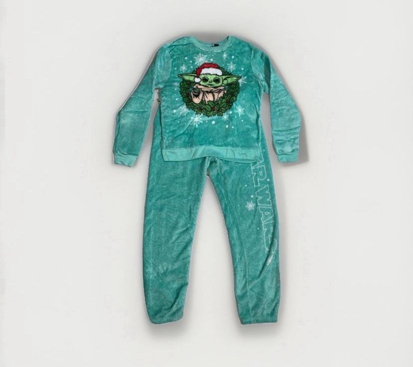 Mandalorian Yoda Teal Pajama Set Youth Small To Medium Fleece Star Wars Pullover