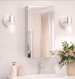 14x24 Bathroom Mirror with Storage Tempered, Aluminum Silver Recessed Medicine Cabinet with Mirror Frameless Stepless Adjustable Shelf, Surface Mount 