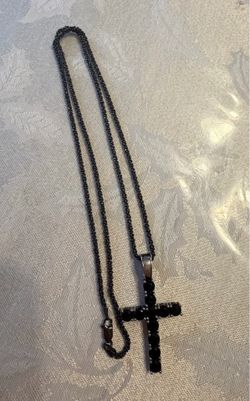Black rhodium with Black cross and sparkle Chain 925 sterling silver