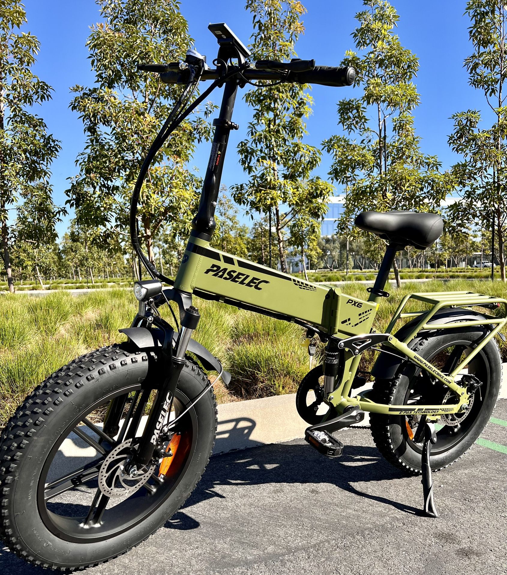 NEW-ADULT SIZE - 1000 Watt Electric Folding Bike, Power regen Tech, Fat Tire, Full Suspension(Black-OR-Army Green)PX6 Pro Paselec ⚡️