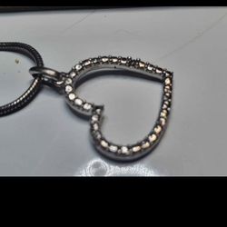Sterling Silver 925 Heart Pendant with Diamonds, Vintage, Smooth Chain 925