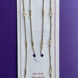 Gold 12K Necklace Gold Filled Link Chain 18” Long w/Filigree Links