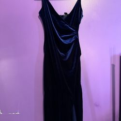 Long Navy  Blue Suede Form Fitting Dress Size Large 