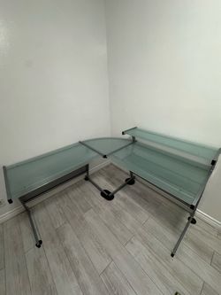 L-Shaped Glass Office Desk Workstation