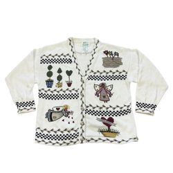 The Quaker Factory Women’s Size L Embroidered Garden Angel Cardigan Sweater Ivory