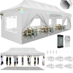 HOTEEL Tents for Parties 10x30 Pop Up Canopy Tent Heavy Duty with 8 Sidewalls, Commercial Party Tent Event Wedding Easy Up Canopy Waterproof with Carr