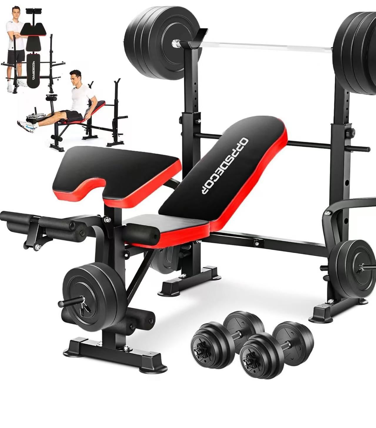 OPPSDECOR 6 in 1 660lbs Weight Bench with Leg Extension and Leg Curl, Foldable Bench Press Set and S