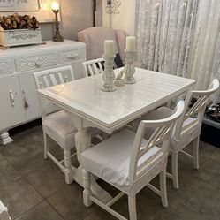 Farmhouse Dining Room Table Set W/ Cabinet 