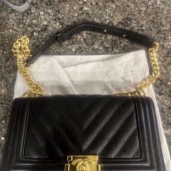 Chanel Black Chevron Caviar Boy Bag