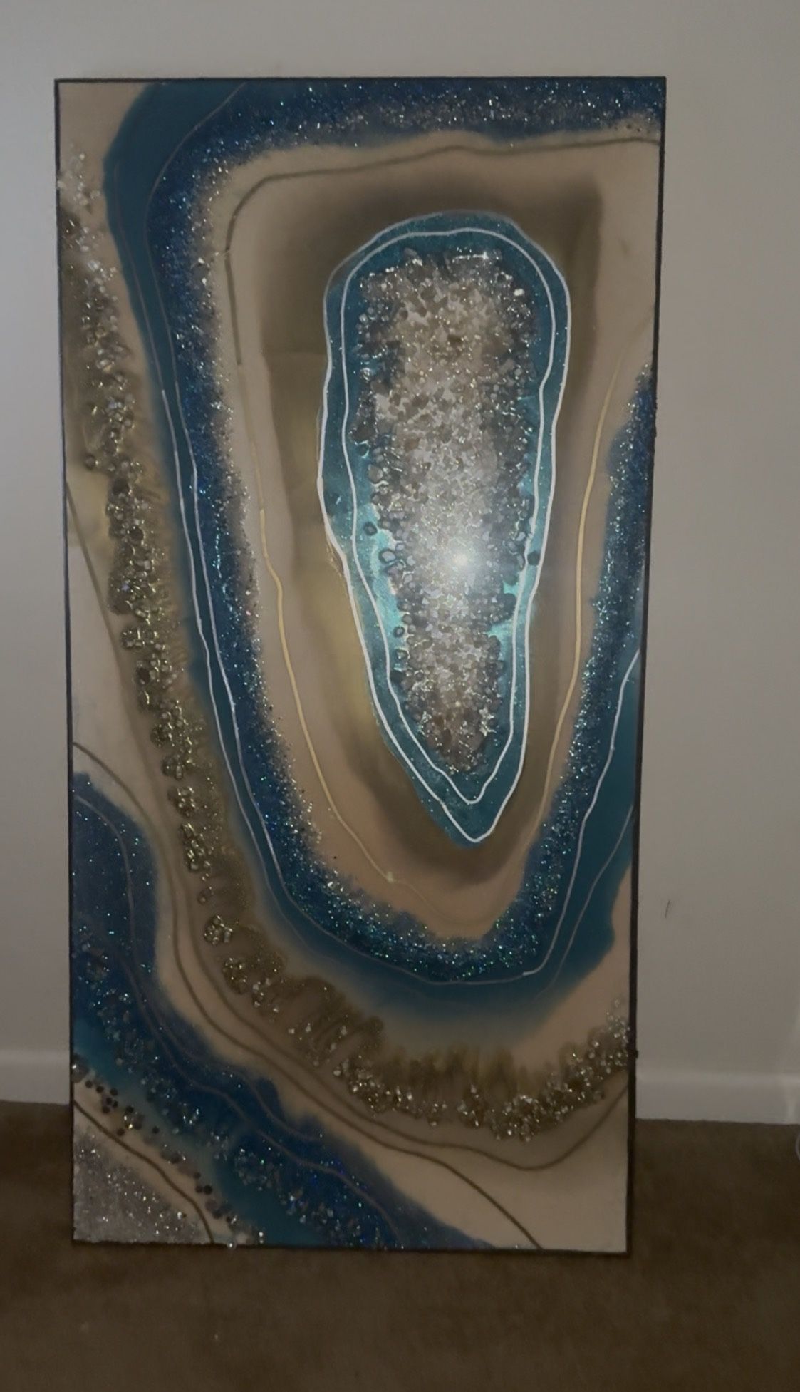 48x24 Teal & Gold Geode Resin Art – Crystal Epoxy Painting (2 Available) 