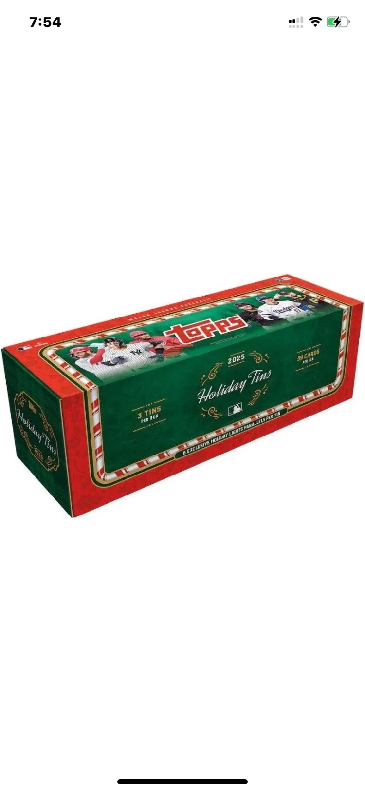 2025 Topps Holiday Tins Baseball (3 Tins Per Box/ 59 Cards Per Tin) Sealed Great Christmas Gift