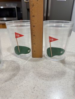 Vintage double-wall insulated acrylic tumblers and golf towel
