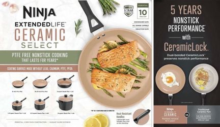 Ninja 10pc Ceramic Pots and Pans Non-Stick Cookware Set, Oven Safe to 350°F, Induction Compatible