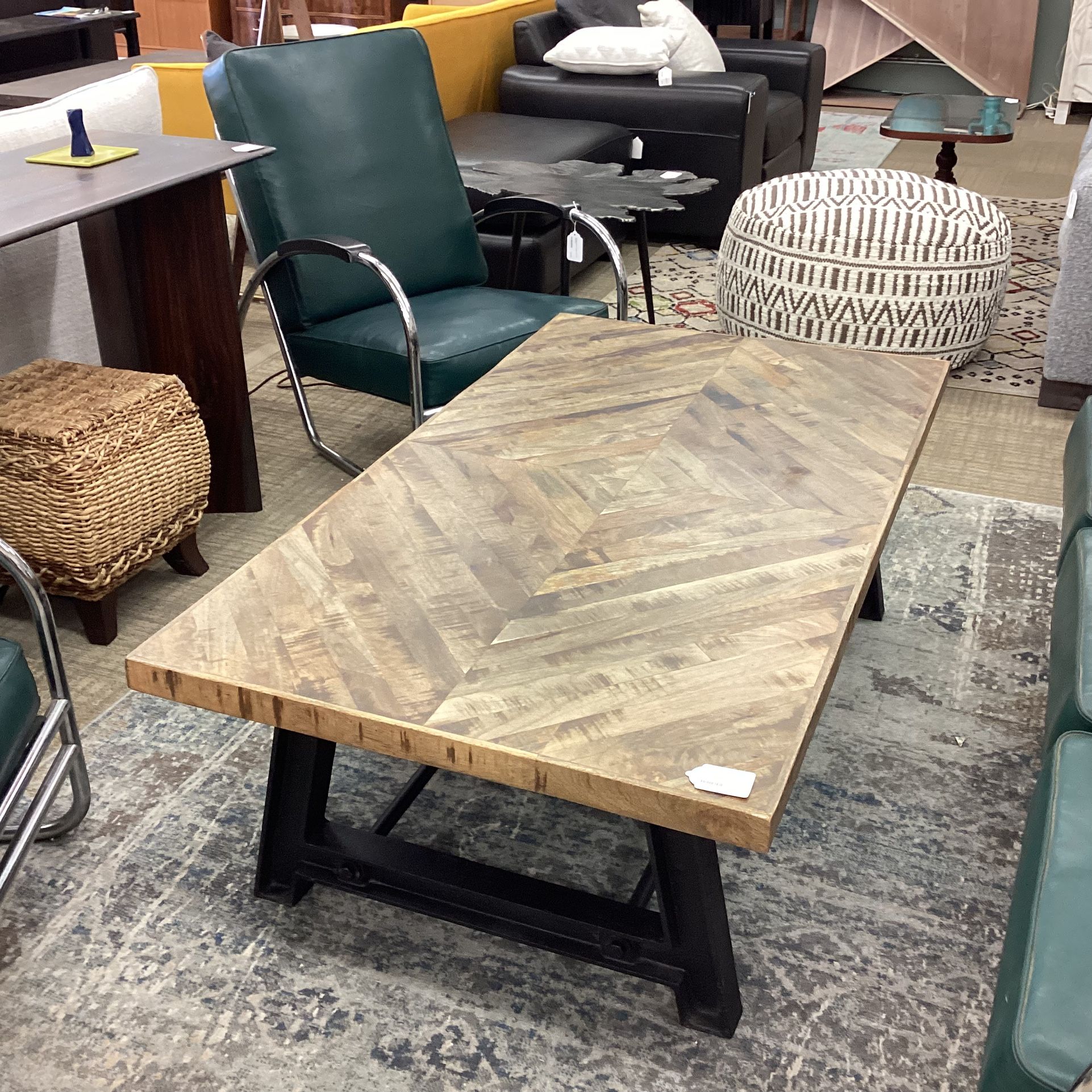 Industrial Diamond Pattern Wood-Top Coffee Table