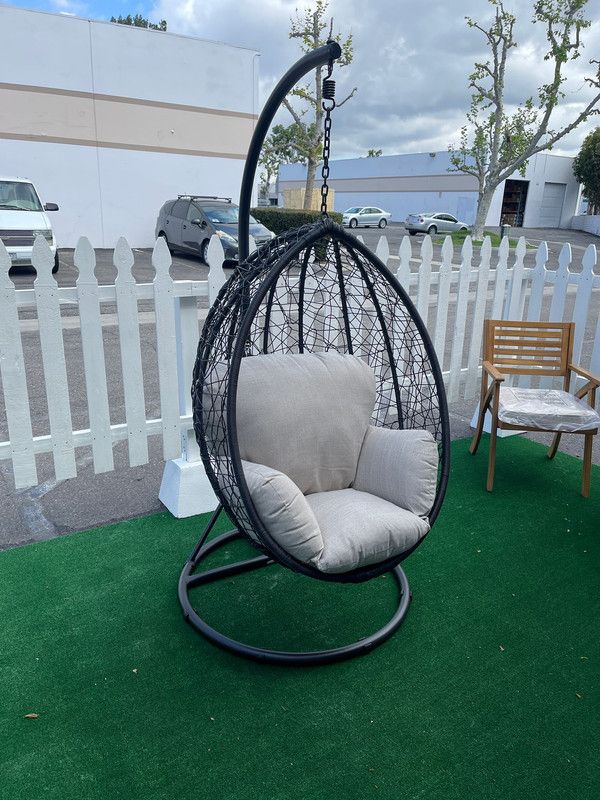 Beige & Black Patio Swing Chair w/ Stand