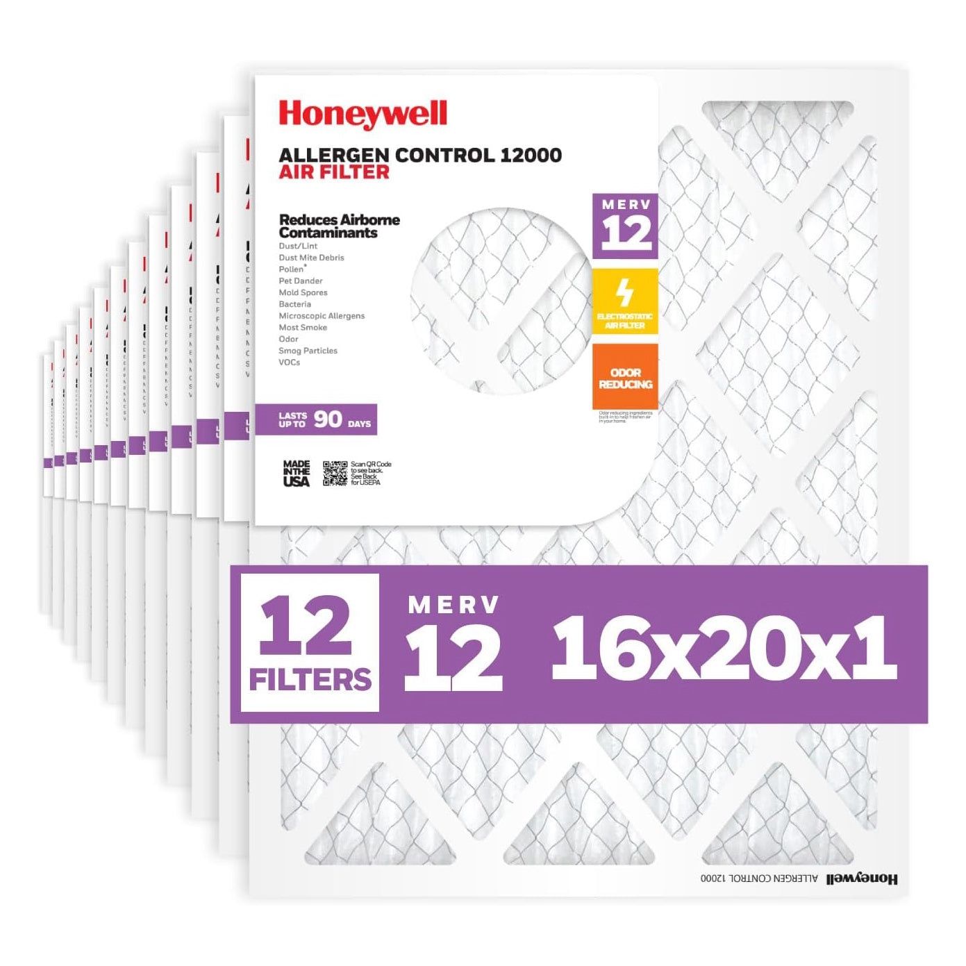 Honeywell 16x20x1 MERV 12 Electrostatic Pleated HVAC AC Furnace Air Filter (12-Pack)