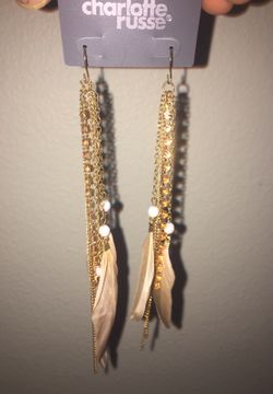 Feather & yellow faux diamond earring