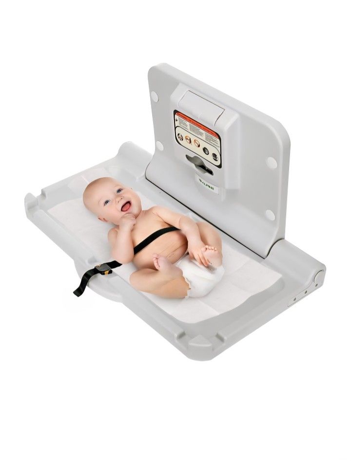 Alpine Wall Mounted Baby Changing Station - Horizontal Baby Changing Table Foldable Diaper Tables with Safety Strap for Commercial Bathroom, ADA Compl