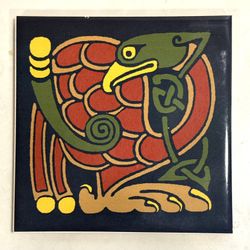 Book Of Kells Celtic Knot Medieval Bird Art Tile / Trivet 6” Square Cork Backing  Hook for Hanging 