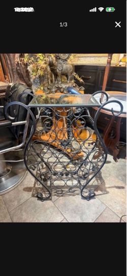 Solid Metal Glass top wine rack table