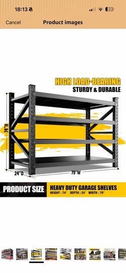Garage Shelving 4 Tier Heavy Duty Storage Shelves 6000LBS Metal Shelving Unit,Adjustable Heavy Duty Shelving for Garage, Basement, Warehouse, Storage 