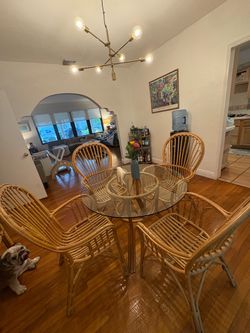 Rattan Dining Table and Four Chairs