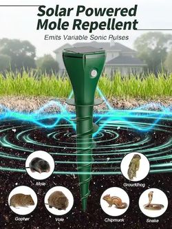 8-Pack Solar Mole & Gopher Repellent Stakes, Waterproof Sonic Vibration - Repels Groundhogs, Voles, Snakes