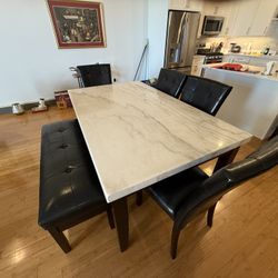 Montibello White Marble 42" x 70" 7 Piece Dining Set