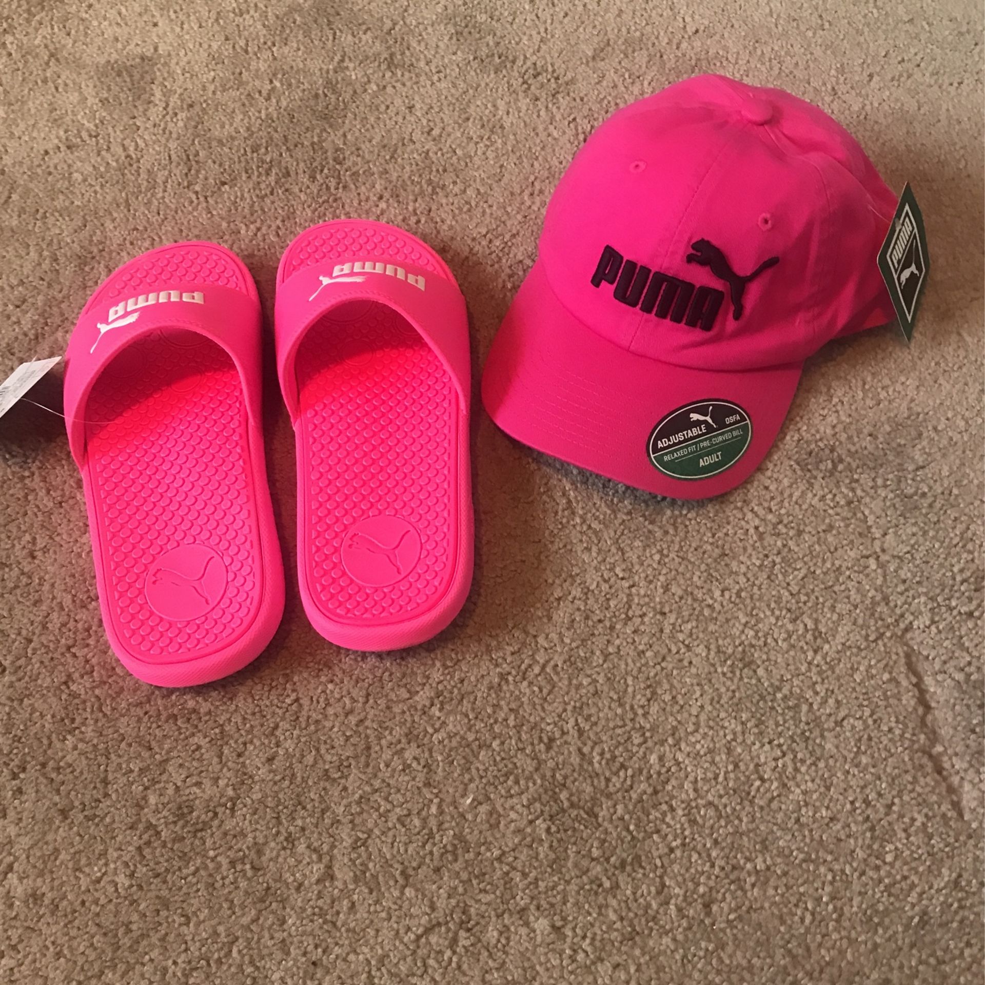 New Puma Hat And Slides Size 8 For $35