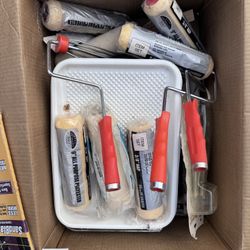 Paint Roller & Tray Set Lot (9” Rollers + Handles) 