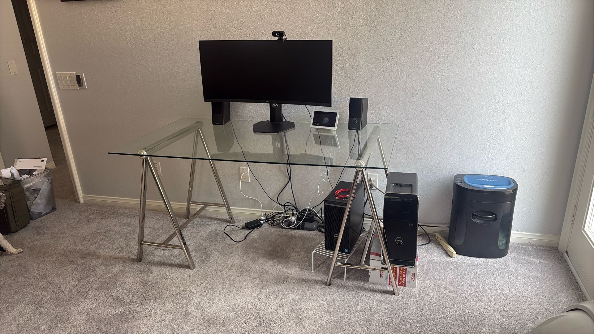Glass Top desk With Silver Legs