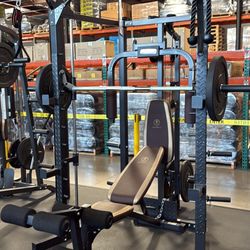 MARCY SM-4008 - Home Gym Smith Machine Squat Rack Power Cage with Olympic Bench  