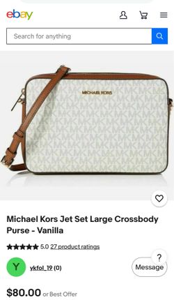Michael Kors Jet Set Large East West Vanilla Signature Leather Crossbody Handbag