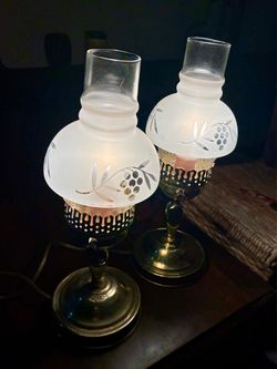 Pair of Brass Hurricane Table Lamps Wall Sconces