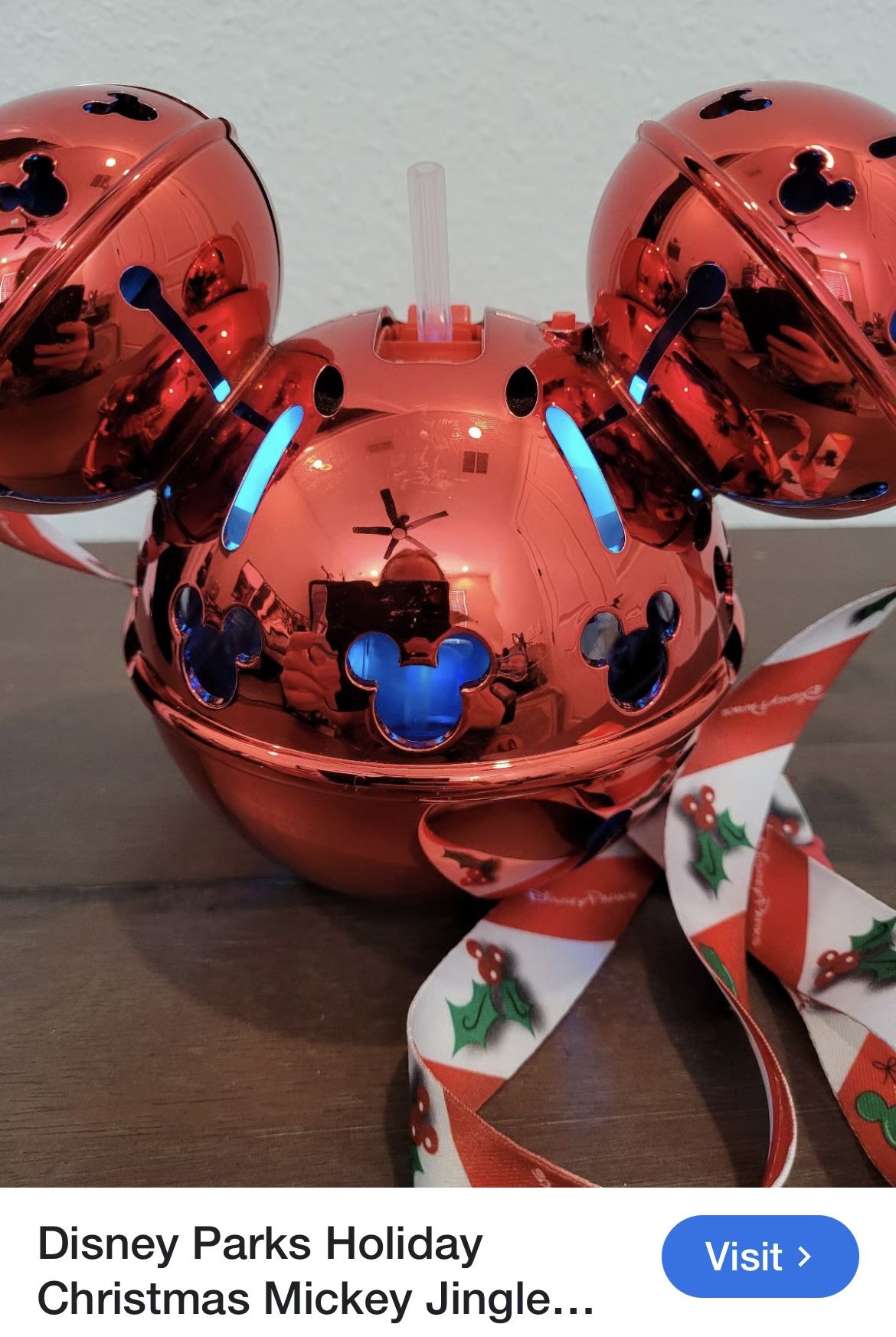 Disneyland Parks Christmas Holiday Mickey Jingle Bell Light Up Sipper New