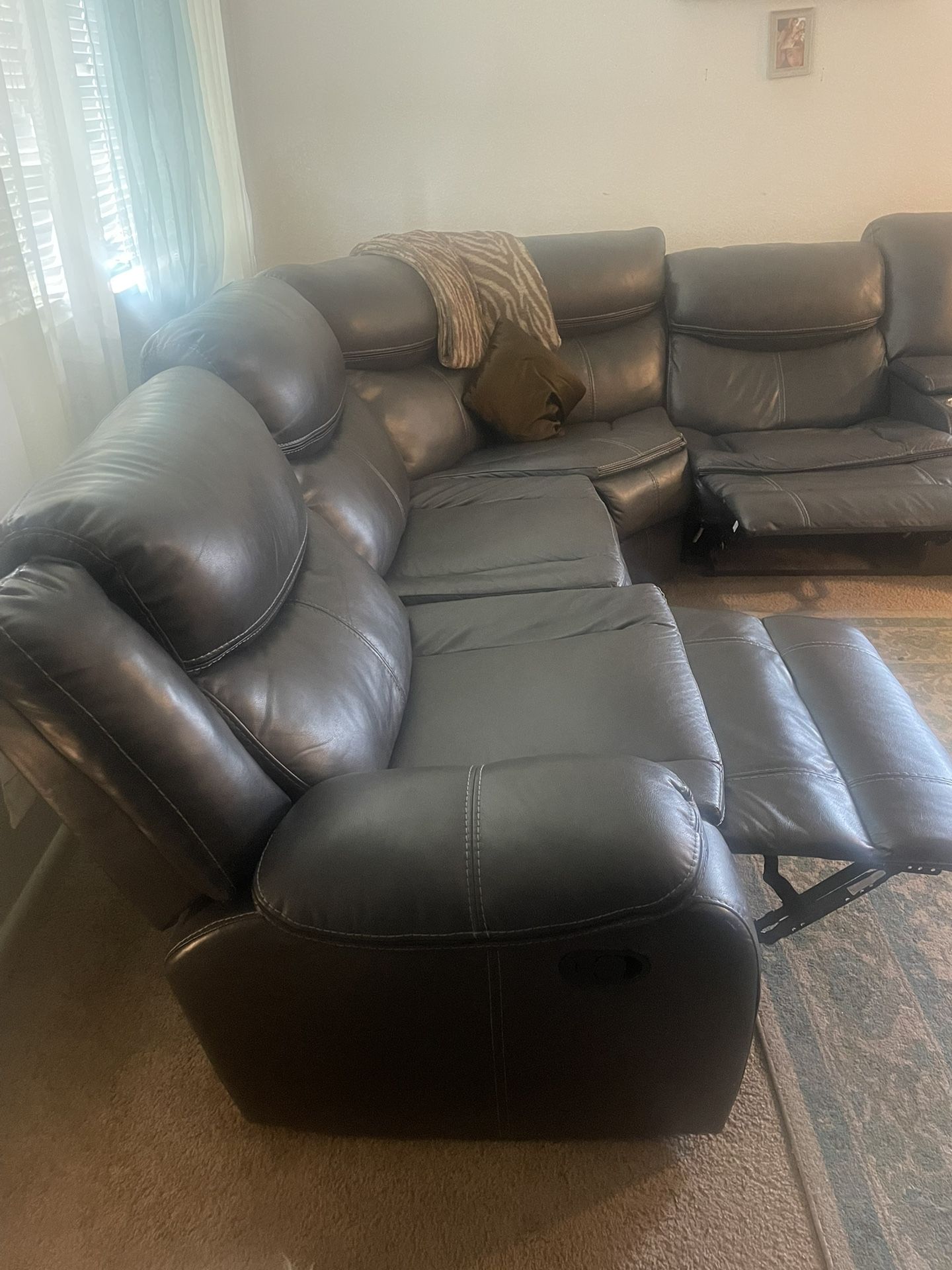 Gray leather couches
