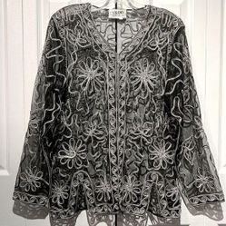 Valenti Black Sheer Embroidered Long Sleeve Cardigan Top Jacket Size S
