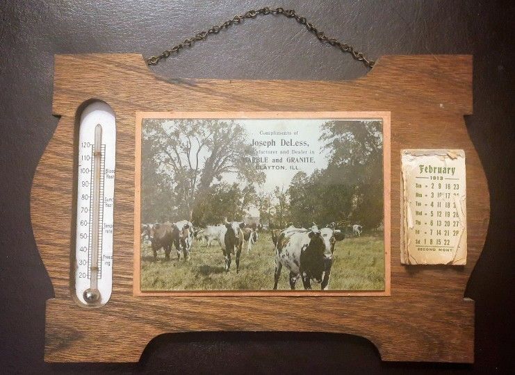 Antique Thermometer Calendar Advertisement 1913 Cows
