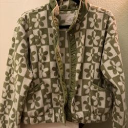 Fleece Jacket In Green With Flower Pattern Small
